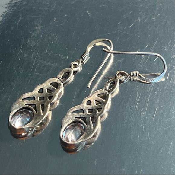 Genuine Silver with Oval Faux Stones in a CELTIC DESIGN Drop Earring - Picture 10 of 12